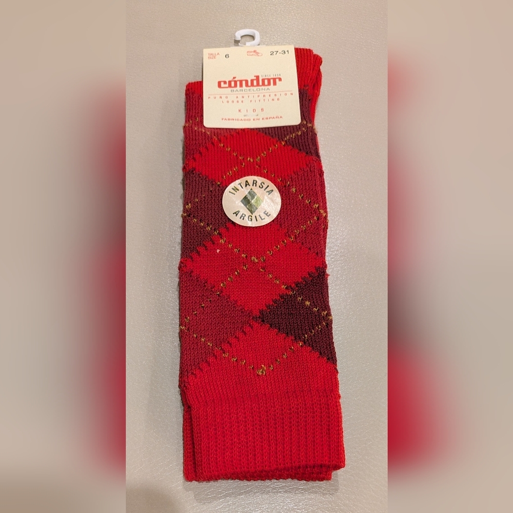 🌲NWT Condor Red Argyle Knee Highs ~ Sz 6 Girls